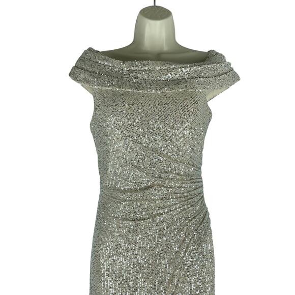 Ieena for Mac Duggal Sequined Drop Shoulder Evening Gown Nude Size 6 - Picture 5 of 14